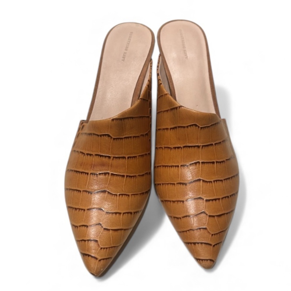 Something Navy Tan Croc-Embossed Mules